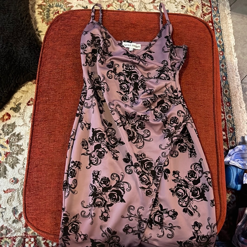 Violet and black rose pattern wrap dress